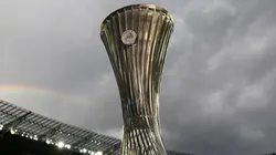 The UEFA Conference League trophy ahead of the UEFA Conference League Final 2025