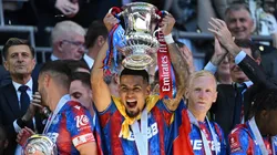 Daniel Munoz of Crystal Palace celebrates with the FA Cup trophy after his team's victory