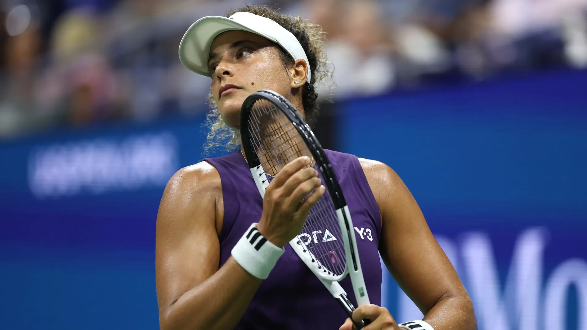 Mayar Sherif during the Women’s Singles First Round match on Day One of the 2025 US Open (Source: Clive Brunskill/Getty Images)