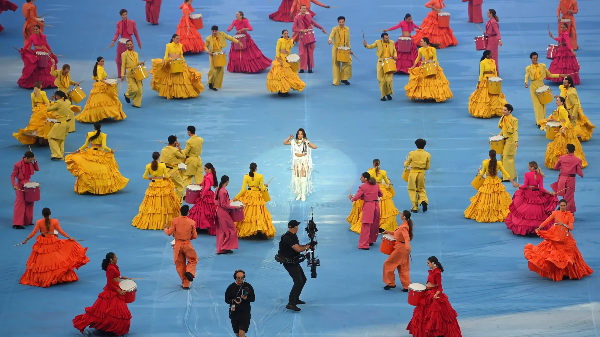 Camila Cabello performs in the pre-match show prior to the 2022 UEFA Champions League final match (Source: Matthias Hangst/Getty Images)
