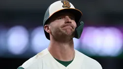 Pete Alonso #25 of the Baltimore Orioles reacts after striking out.