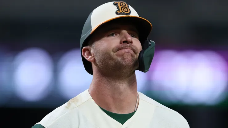 Pete Alonso #25 of the Baltimore Orioles reacts after striking out.