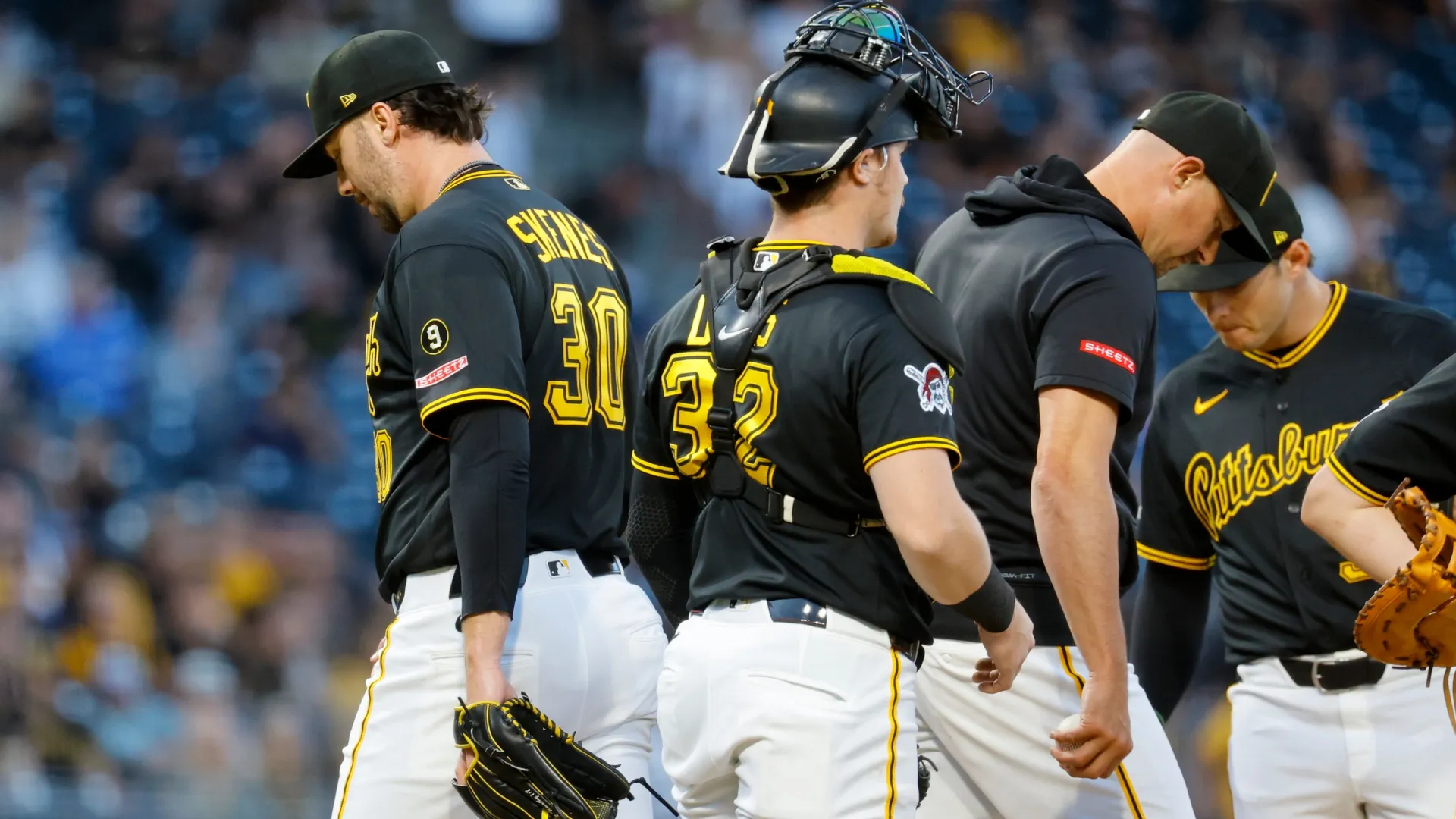 Paul Skenes #30 of the Pirates is pulled from the game in the sixth inning. Justin K. Aller/Getty Images