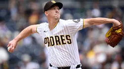 Walker Buehler #10 of the Padres pitches against the Phillies.