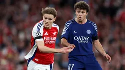 Martin Odegaard of Arsenal and Joao Neves of Paris Saint-Germain