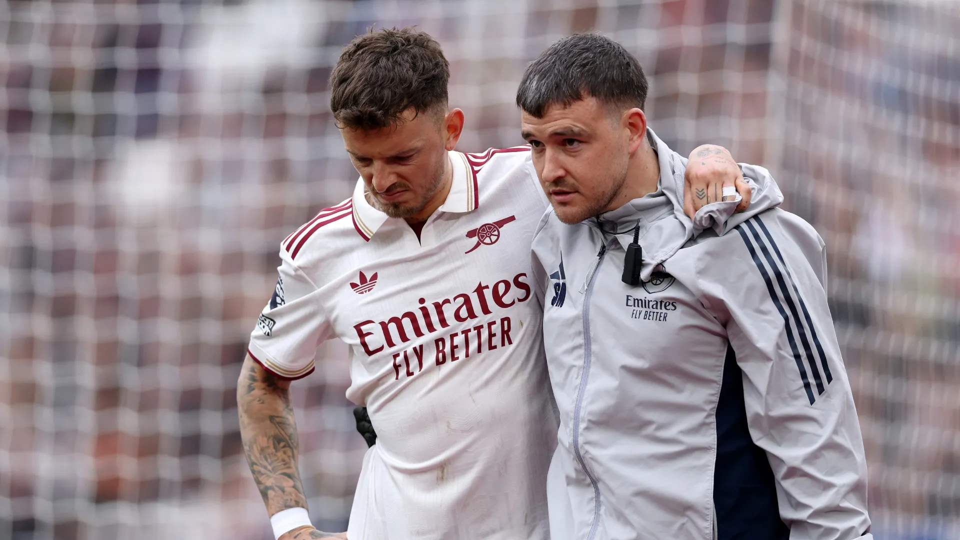 Ben White after suffering a knee injury.