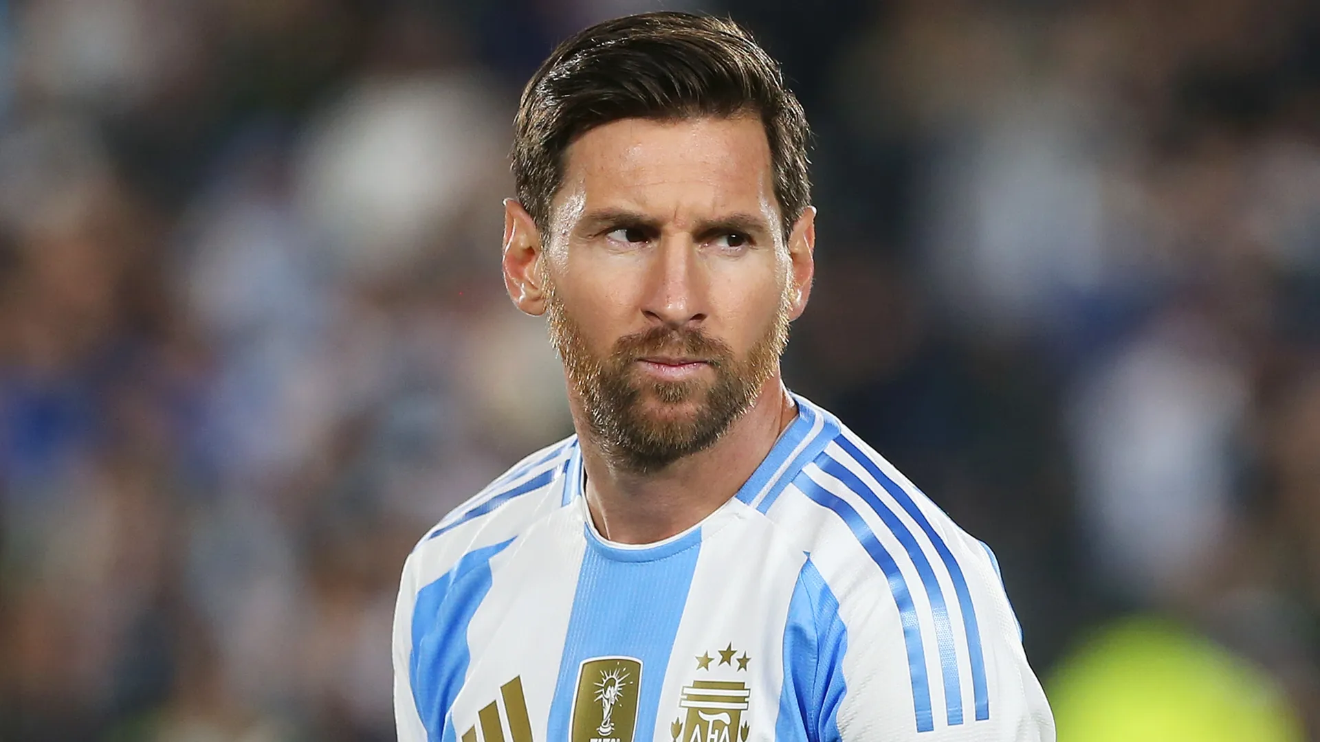Lionel Messi of Argentina looks on prior to the FIFA World Cup 2026 South American Qualifier match (Source: Daniel Jayo/Getty Images)