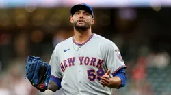 Sean Manaea #59 of the New York Mets reacts.