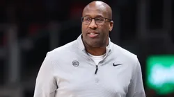 Mike Brown of the New York Knicks looks on against the Atlanta Hawks during the first quarter in 2026