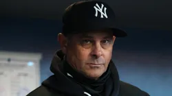 Manager Aaron Boone of the New York Yankees looks on.