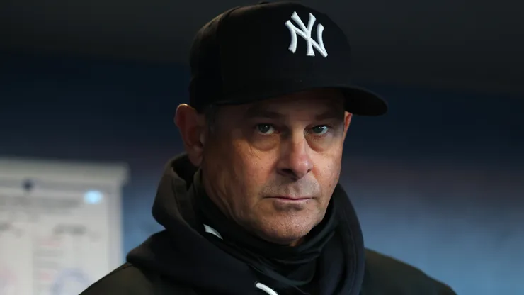 Manager Aaron Boone of the New York Yankees looks on.