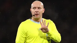 Referee Szymon Marciniak makes a decision during the FIFA World Cup 2026 qualifier match