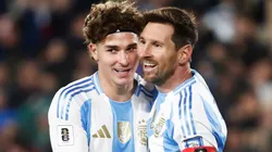 Lionel Messi and Julian Alvarez of Argentina during the South American FIFA World Cup 2026 Qualifier match