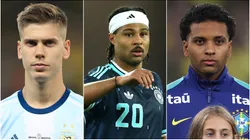 Juan Foyth of Argentina, Serge Gnarby of Germany and Rodrygo of Brazil