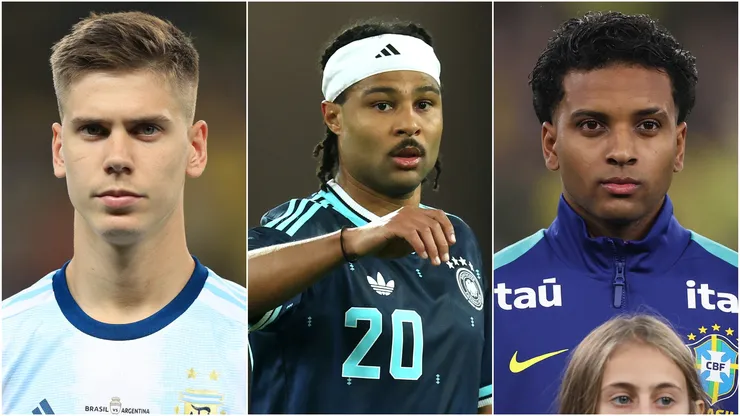 Juan Foyth of Argentina, Serge Gnarby of Germany and Rodrygo of Brazil