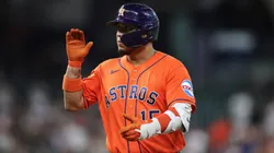 Isaac Paredes #15 of the Houston Astros reacts.