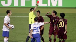 Deco is shown the red card by Referee Valentin Ivanov during the FIFA World Cup Germany 2006 Round of 16 match