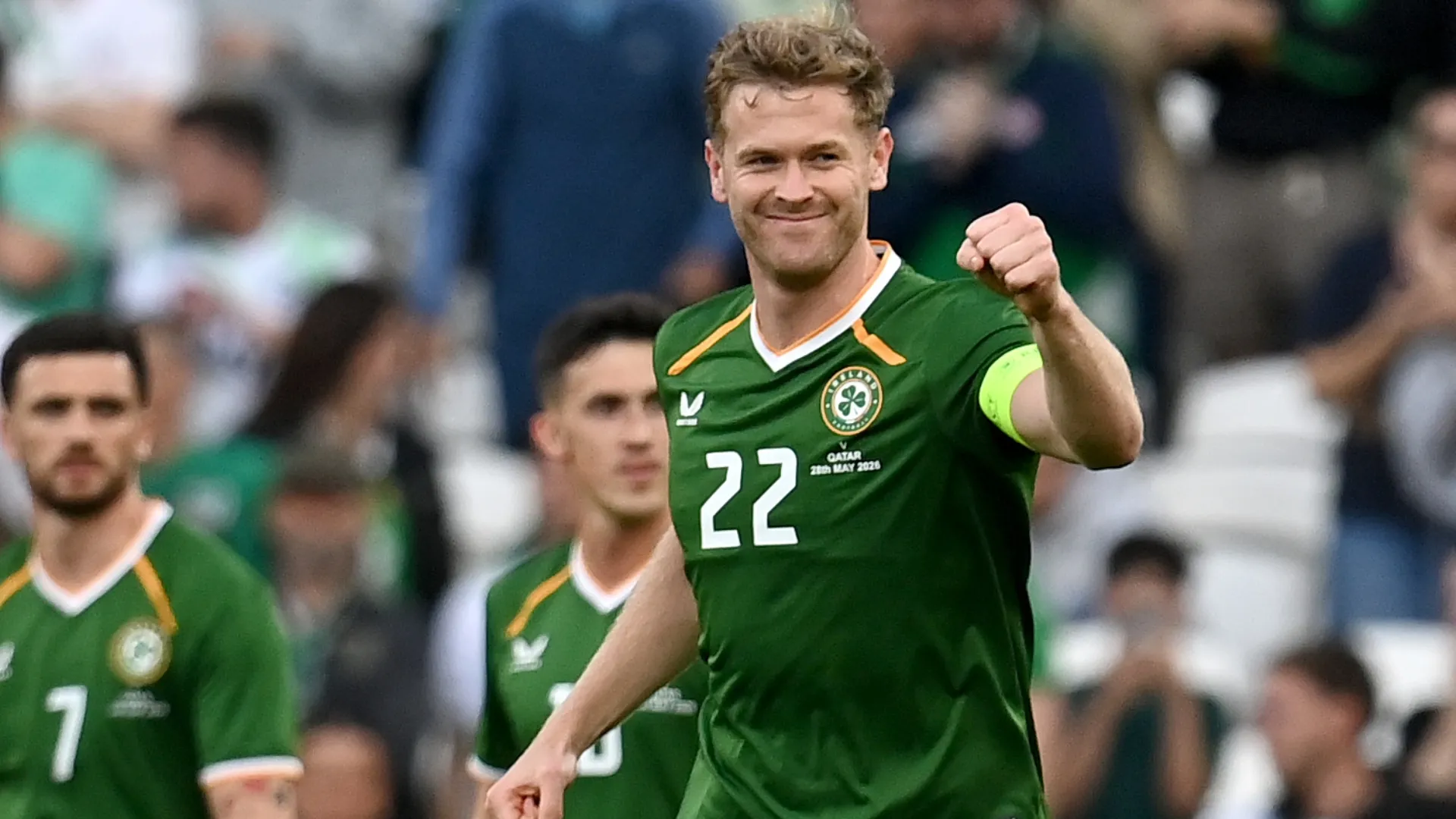 Nathan Collins of Ireland celebrates scoring his team’s first goal during the international friendly match. Charles McQuillan/Getty Images