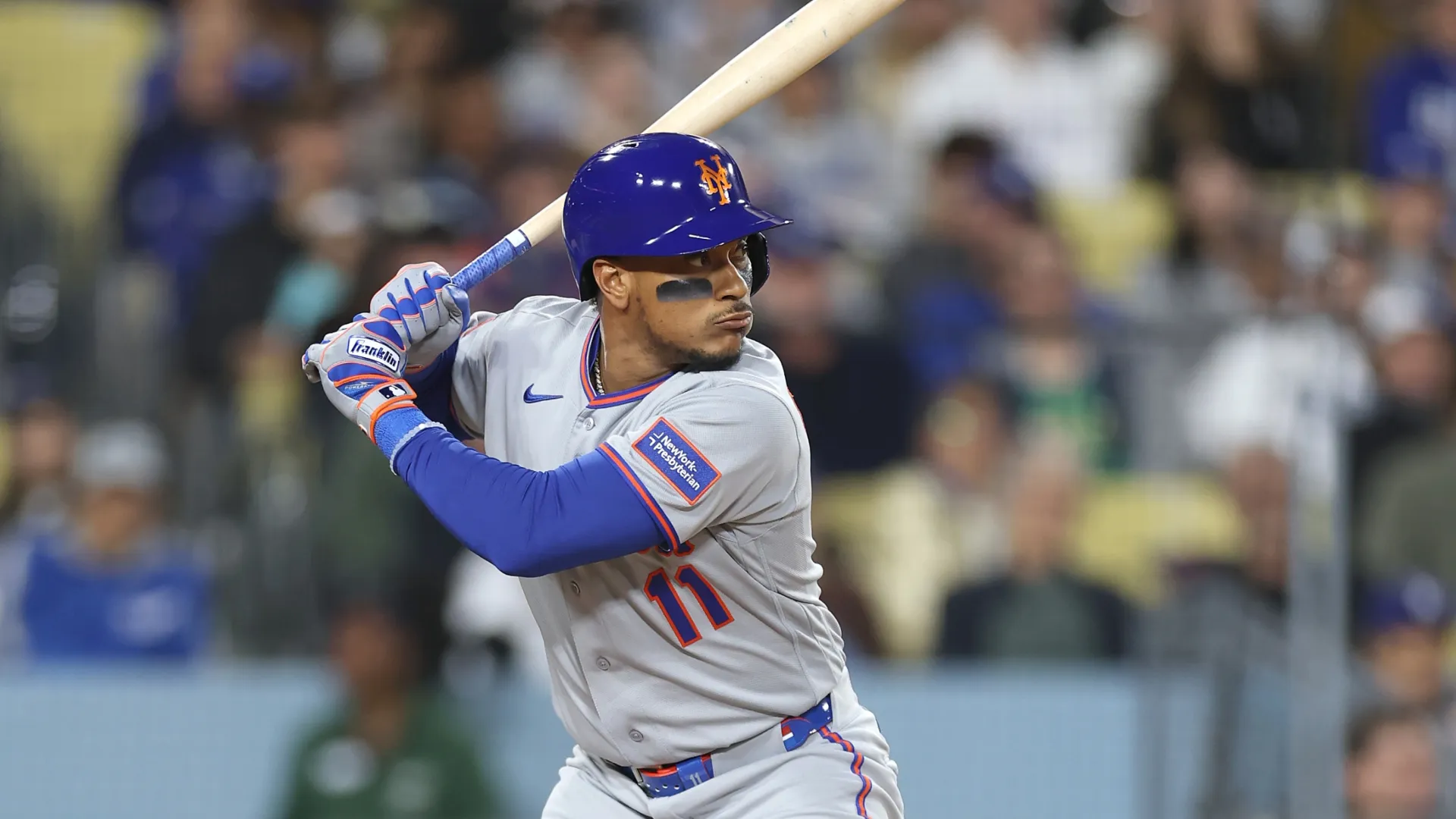 Jorge Polanco #11 of the Mets at bat during a game against the Dodgers. Sean M. Haffey/Getty Images