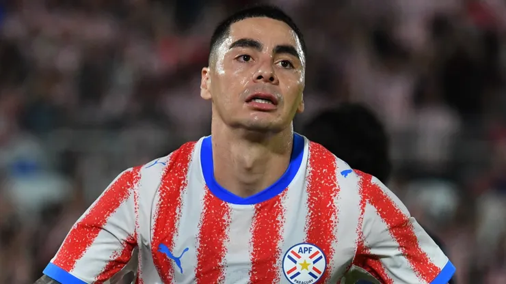 Miguel Almiron of Paraguay celebrates after scoring the team's second goal.
