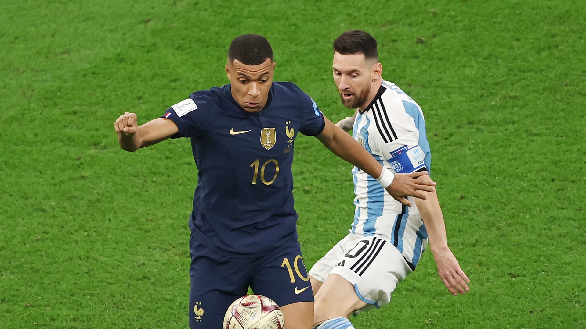 Kylian Mbappe of France and Lionel Messi of Argentina.