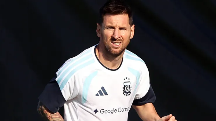 Lionel Messi #10 participates during a team Argentina training session.