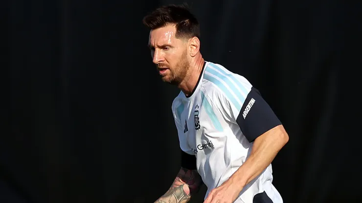 Lionel Messi #10 participates during a Team Argentina training session.