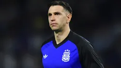 Emiliano Martínez of Argentina warms up.