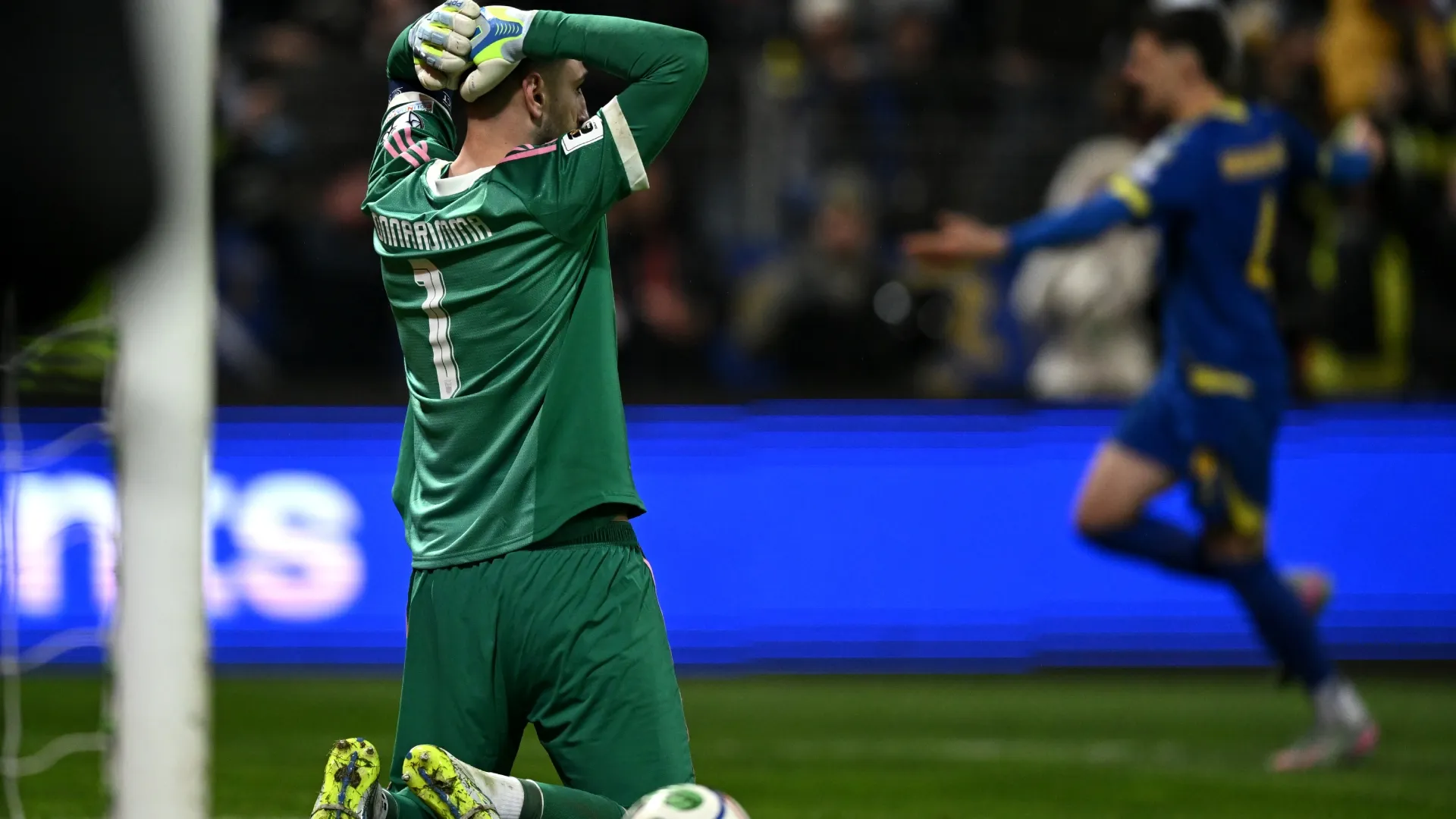 Gianluigi Donnarumma of Italy shows his dejection.