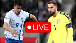 Anastasios Douvikas (L) Gianluigi Donnarumma (R).