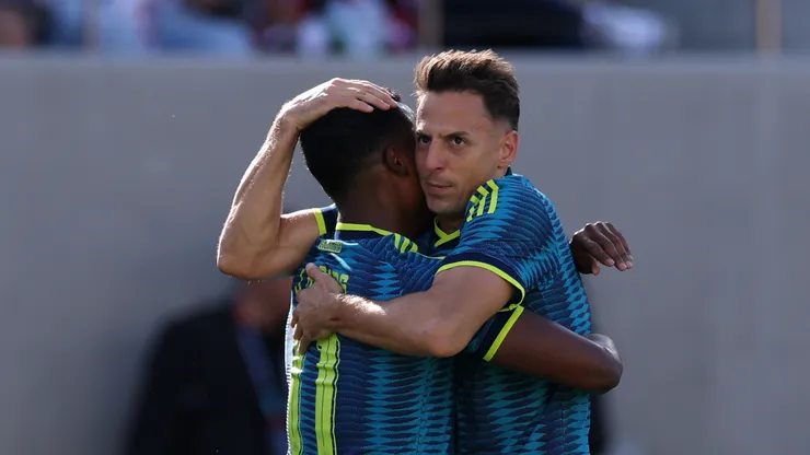 hon Arias of Colombia celebrates with teammate Santiago Arias.