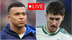 Kylian Mbappe of France and Trai Hume of Northern Ireland.