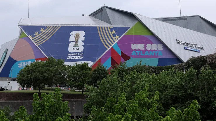 A general view of the preparations around Mercedes-Benz Stadium