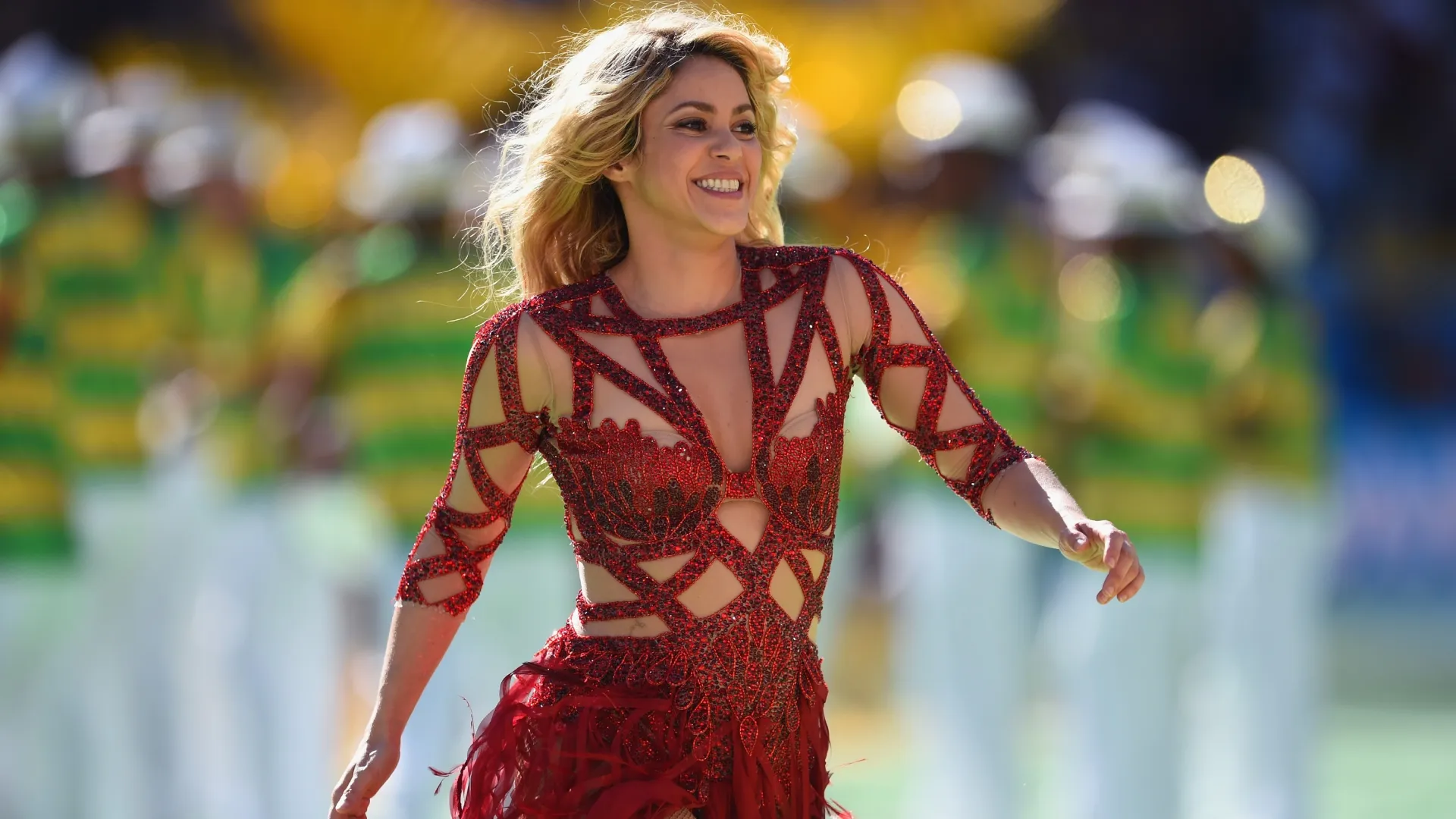 Shakira performs during the closing ceremony prior to the 2014 FIFA World Cup Brazil Final (Source: Matthias Hangst/Getty Images)