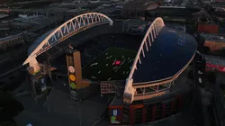 In an aerial view, Seattle Stadium, temporarily renamed from Lumen Field.