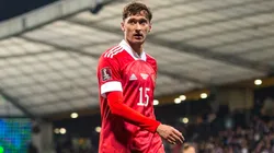 Aleksei Miranchuk of Russia takes a corner kick during the 2022 FIFA World Cup Qualifier match