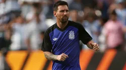 Lionel Messi of Argentina warms up prior to the international friendly.