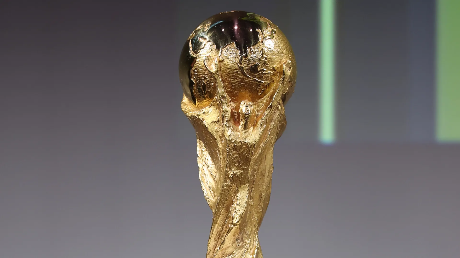 The FIFA World Cup trophy is displayed during a FIFA Legends Panel Discussion (Source: Dan Mullan/Getty Images)