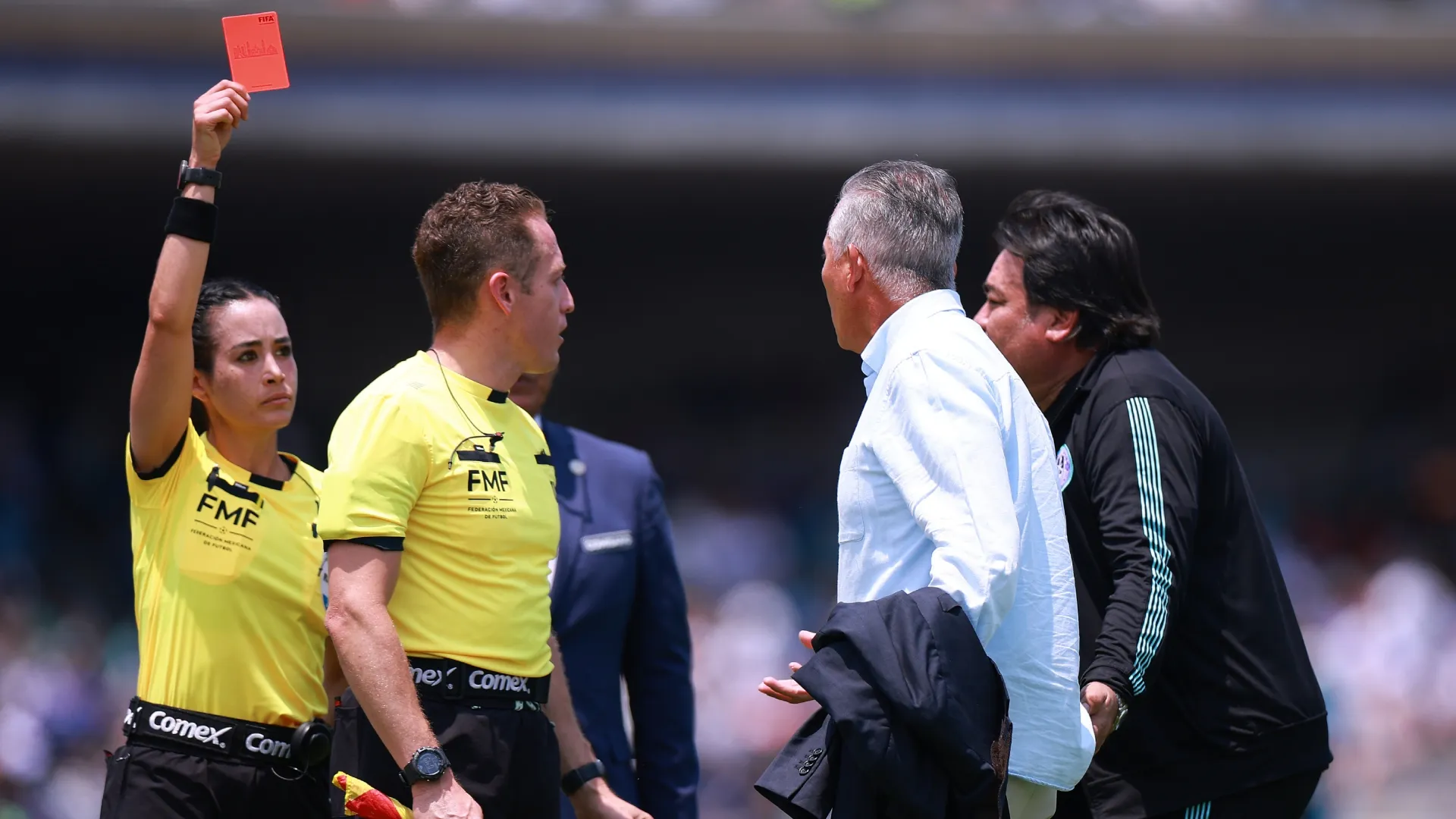 Referee showing a red card