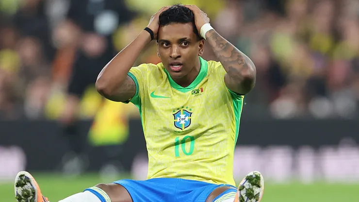 Rodrygo of Brazil reacts.