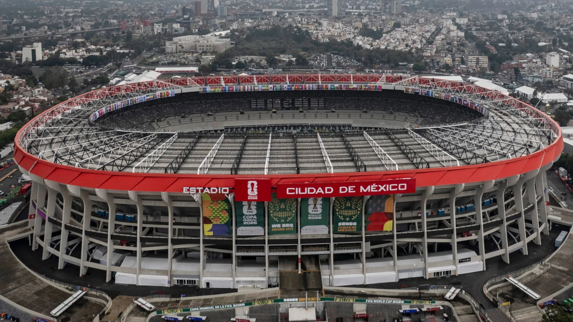 Aerial view of the Mexico City Stadium two days before the start of the 2026 World Cup. Cristopher Rogel Blanquet/Getty Images