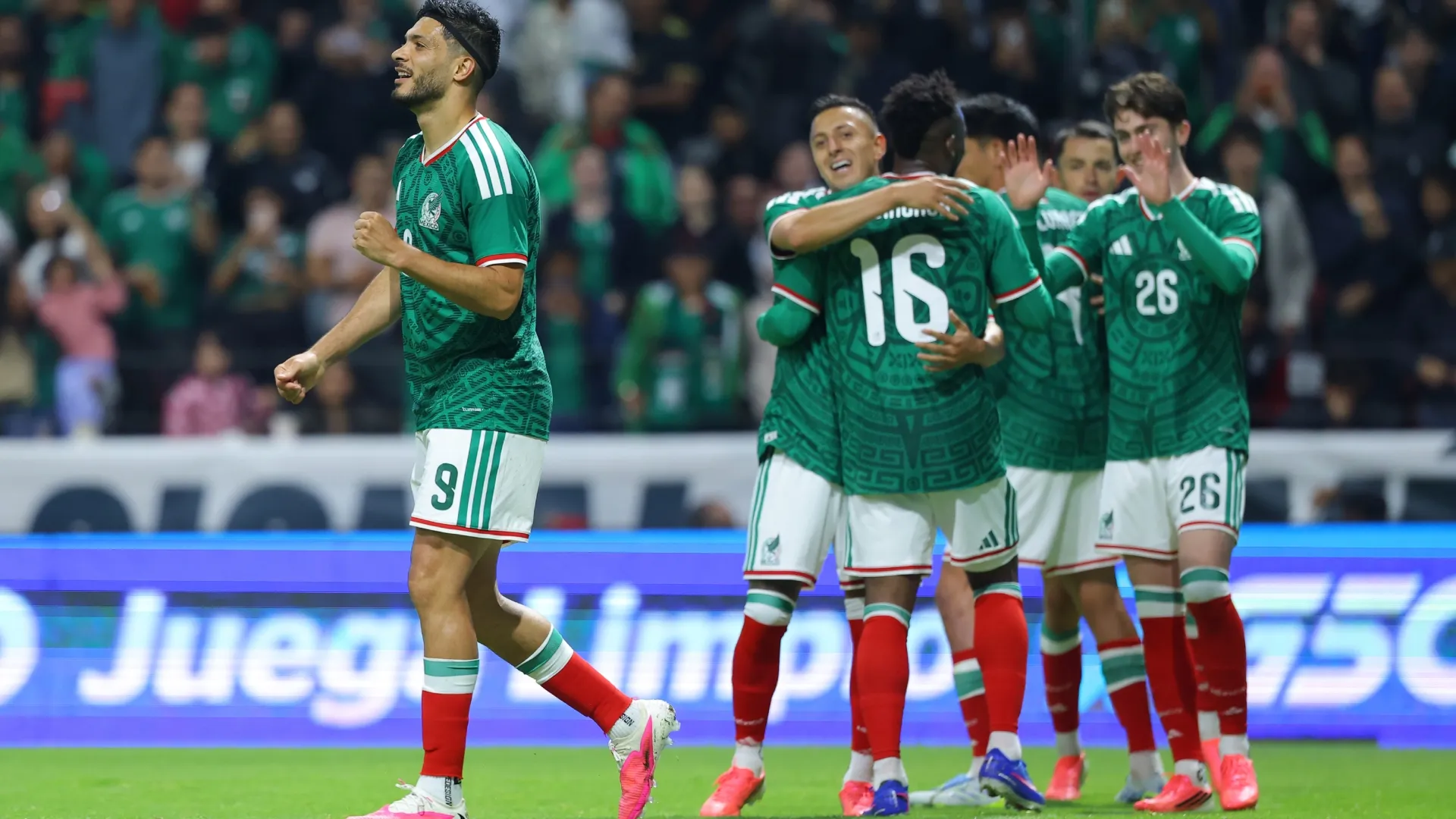 Raúl Jiménez of Mexico celebrates after scoring the team’s third goal during the international friendly. Agustin Cuevas/Getty Images