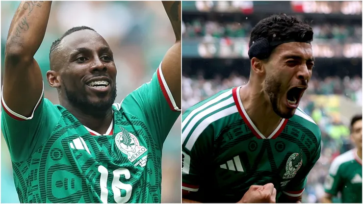 Julian Quinones and Raul Jimenez of Mexico are celebrating.