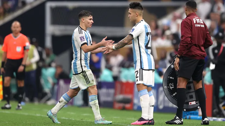Lautaro Martinez replaces Julian Alvarez of Argentina during the FIFA World Cup Qatar 2022 Final.