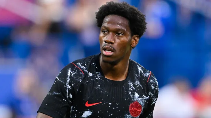 Jonathan David #10 of Canada looks on in the first half during the international friendly match.