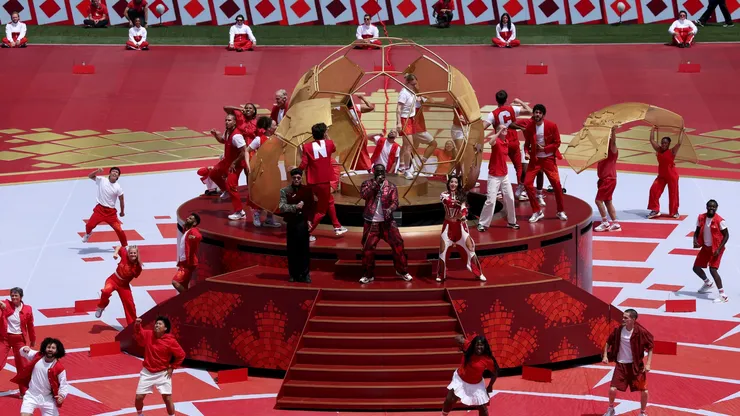 Sanjoy, Vegedream and Nora Fatehi perform during the Opening Ceremony before the FIFA World Cup 2026 Group B match