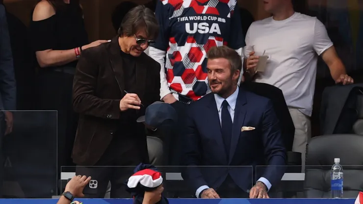 David Beckham and Tom Cruise sign autographs in the stands before the FIFA World Cup 2026 Group D match