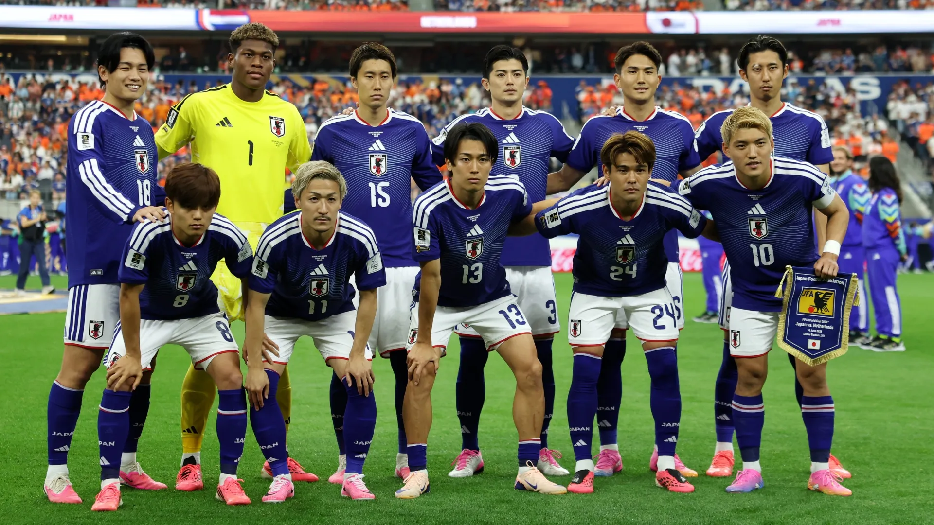 Japan players pose for a team photograph