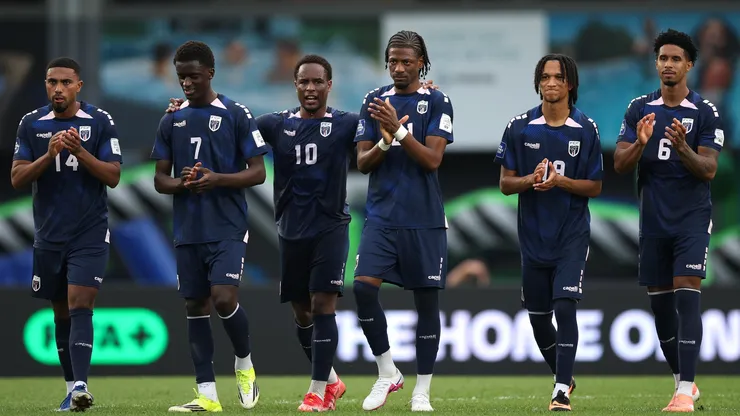 Members of Team Cape Verde celebrate winning the match on penalties 4-2 during the FIFA Series match