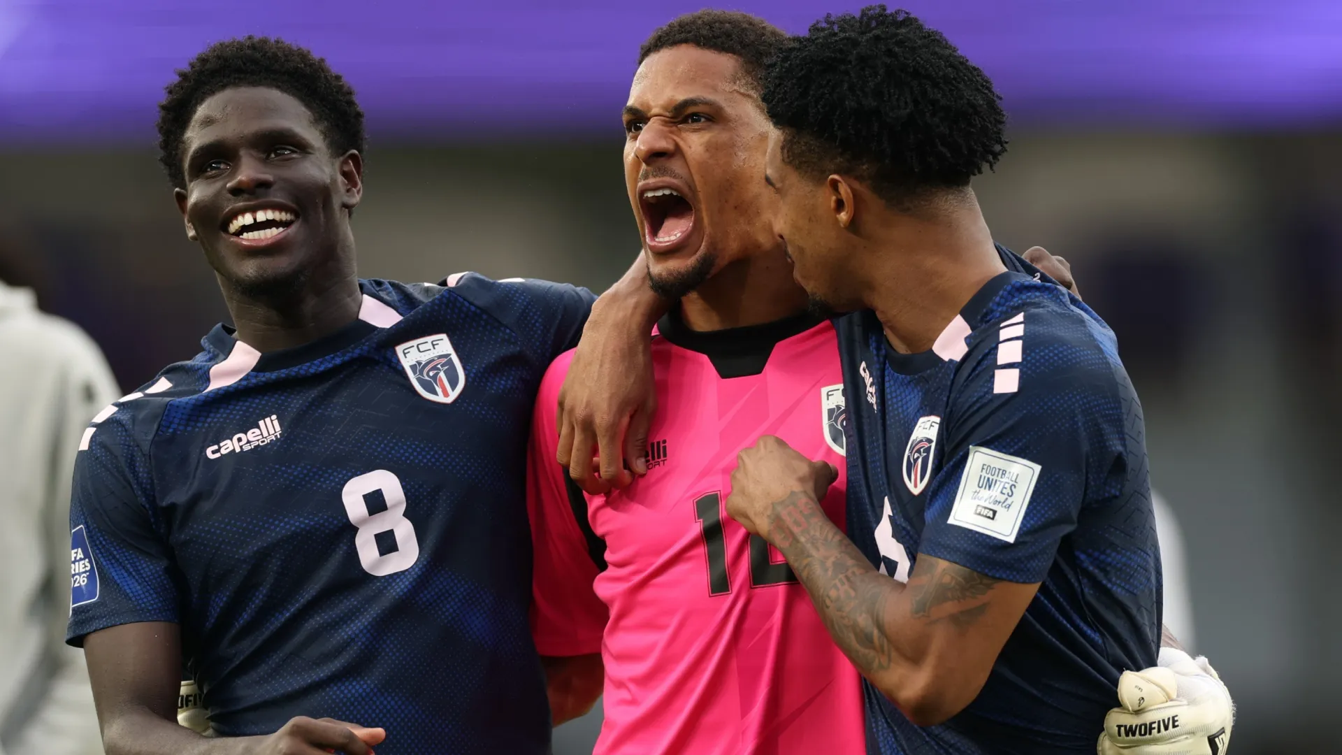 Joao Paulo Fernandes, Marcio Rosa of Cape Verde and Kevin Pina of Cape Verde during the FIFA Series match (Source: Phil Walter/Getty Images)